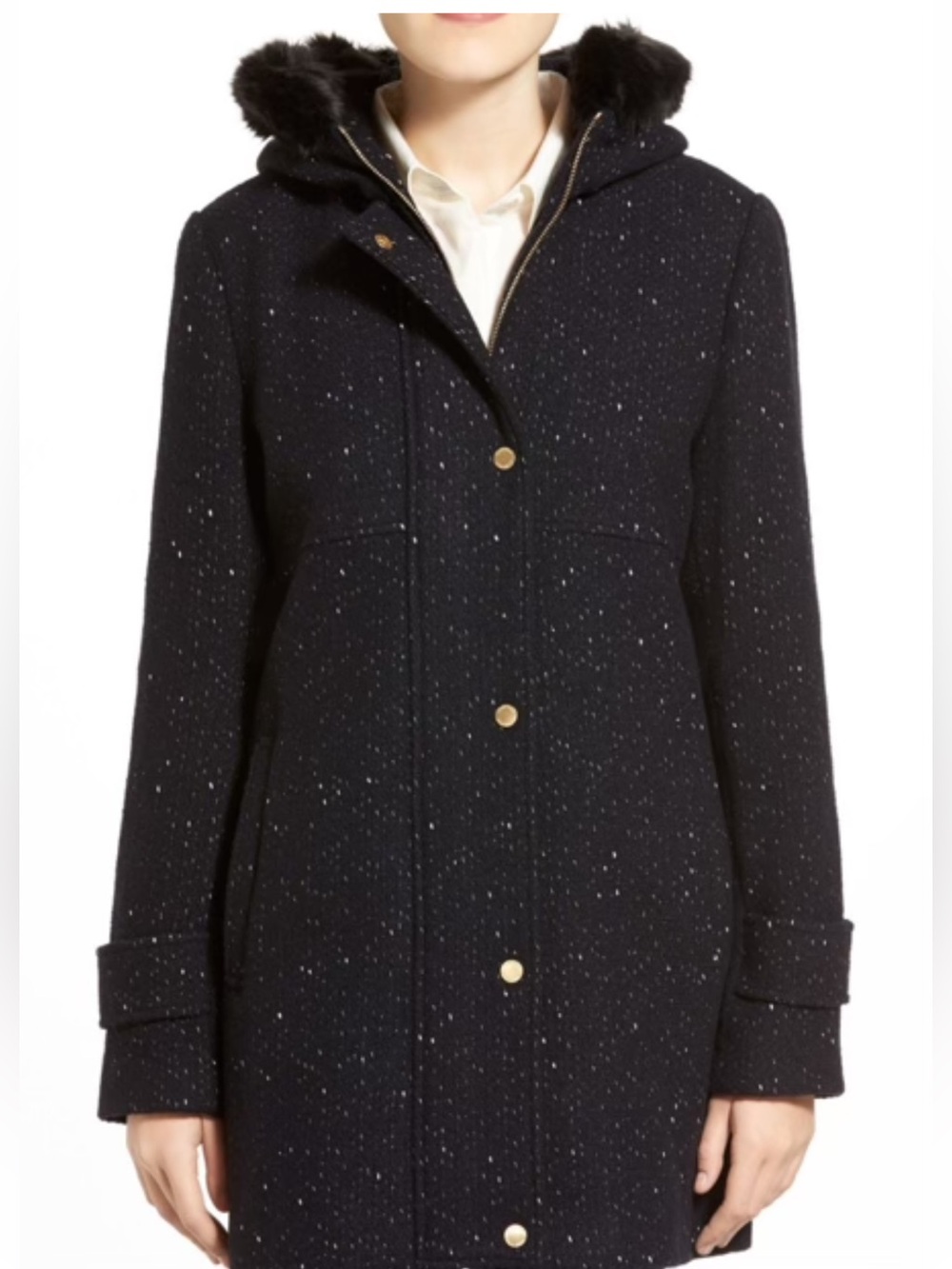 Ellen Tracy Faux Fur Hooded Speckled Coat